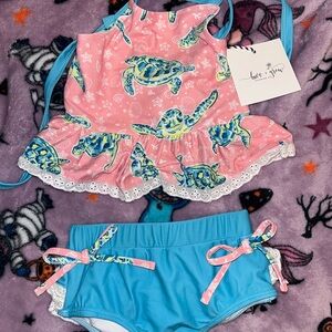 Love & Grow Pink and Blue Turtle Print Kids Bikini